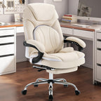Ergonomic Fully Reclining Office Chairs with Back Support Footrest, Big and Tall Comfortable Recliner Office Desk Chair Computer Gaming Chair, Cream Beige