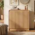 FURSUN Modern Fluted Sideboard with Curved Design, 31" Wood Buffet Cabinet with 2 Doors & Adjustable Shelves, Elegant Coffee Bar Cabinet for Kitchen, Dining Room & Entryway, Natural Oak