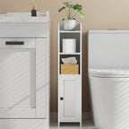 Homhedy Small Bathroom Storage Corner Floor Cabinet with Door and Shelves, Beside The Toilet Paper Stand for Skinny, Narrow Toilet Paper Cabinet, 7.9" D x 7.1" W x 31" H, White