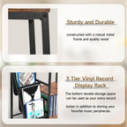 Coco Bird Vinyl Record Player Stand with 3-Tier Storage, Turntable Display Shelf for 200 Albums, Record Storage Table for Living Room, Stylish Holder with Speaker Storage
