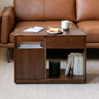 YESWOOD Solid Wood Side Table, Storage Side Table with Wheels, Narrow End Table with Drawer & Door, Rolling Bedside Table for Living Room, Dining Room(15.74" D x 23.62" W x 21.65" H, Walnut)