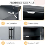 SOFTSEA Freestanding Kitchen Pantry Cabinet, Tall Storage Cabinet with Adjustable Shelves and 2 Door Shelves, Kitchen Storage Cupboard with 8 Pull-Out Trays for Dining Room, 35.5x17.6x70.9 Inch, Gray