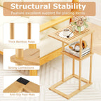 Giantex Bamboo Side Table Set of 2, 3-Tier Narrow End Table with Storage Shelves, Accent Sofa Couch Bedside Table, Boho Night Stand for Living Room Bedroom Small Spaces (16’’L x 11’’W x 25.5’’H)