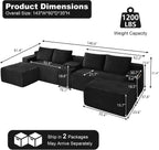 GNIXUU 140.6" Oversized U Shaped Black Boneless Sectional Couches for Living Room, Large Cloud Modular Sofa Set with Storage Console, Cup Holder, Side Pockets, Deep Seat No Assembly Corduroy Couch