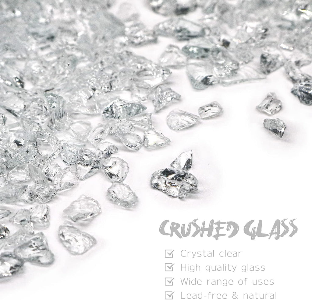 Crushed Glass for Resin Art, Broken Glass Pieces for Crafts Vase Filler Home Decorations,Crushed Glass for Crafts,3-6mm,1.5 Pound (Crystal/Transparent)