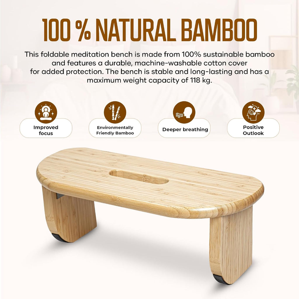 NIXSCALINO Folding Meditation Bench | Bamboo Kneeling Stool with Rocking mechanism - Portable Cross Legged Folding Seiza Chair