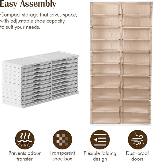 10 Tiers 40 Pairs Easy Assembly Shoe Shelves Organizer with Doors Foldable Shoe Rack Organizer Cabinet for Closet Entryway Living Room