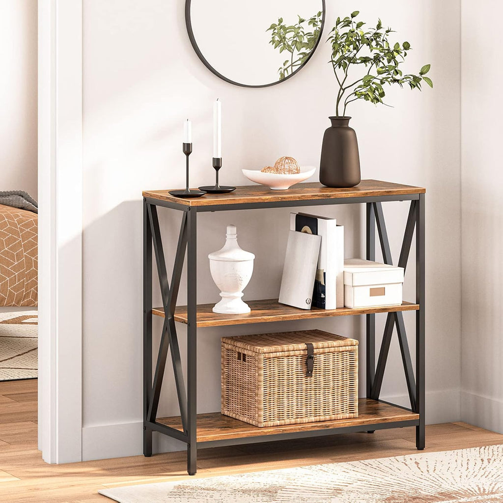 MAHANCRIS 31.5" Sofa Table, Industrial Console Table, 3-Tier Entryway Table, Narrow Sofa Table with Storage Shelves, Foyer Table, Hallway Table for entryway, Living Room, Rustic Brown CTHR8001Z
