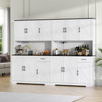 Gyfimoie 71’’ Farmhouse Kitchen Pantry Cabinet, Tall Storage Cabinet with Power Outlet, Freestanding Hutch with Drawer, 4 Adjustable Shelf & 6 Doors for Kitchen Living Room (White)