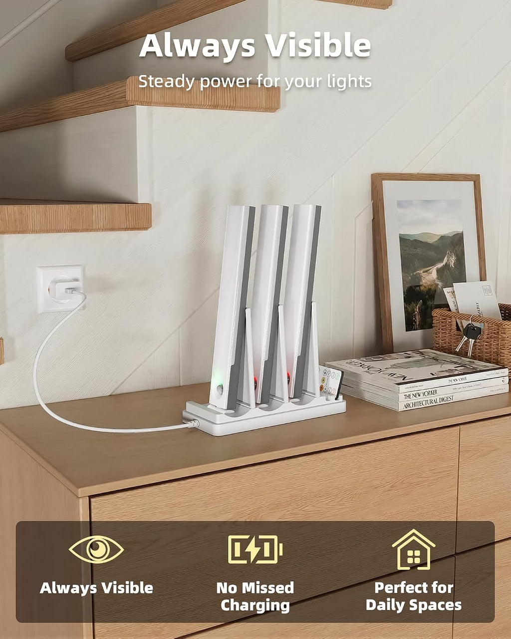 EZVALO Charging Station for Under Cabinet Lighting, Charging Base Compatible with MCGOR, Gritin, 3 Type-C Ports(Adapter Not Included)⁠