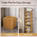 GDSAFS 2-9 Tier Bamboo Shoe Rack, 2026 New Sturdy Foldable Shoe Organizer, High-Capacity No-Assembly Vertical Storage with Anti-Slip Base for Hallway, Bedroom, Corner, Kids' Room (Yellow,9 Layers)