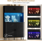 ONBRILL 71" Tall Wine Bar Cabinet with Storage, Fluted Wood Coffee Bar Cabinet with LED Lights, Modern Liquor Cabinet for Home with Wine Glass Racks, Large Home Bar for Living Room Kitchen