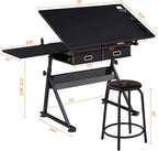 Topeakmart Drafting Table for Artists, Height Adjustable Drawing Draft Desk, Tiltable Tabletop, Art Craft Work Station with Extra Board for Diamond Painting Sewing Graphic Designere