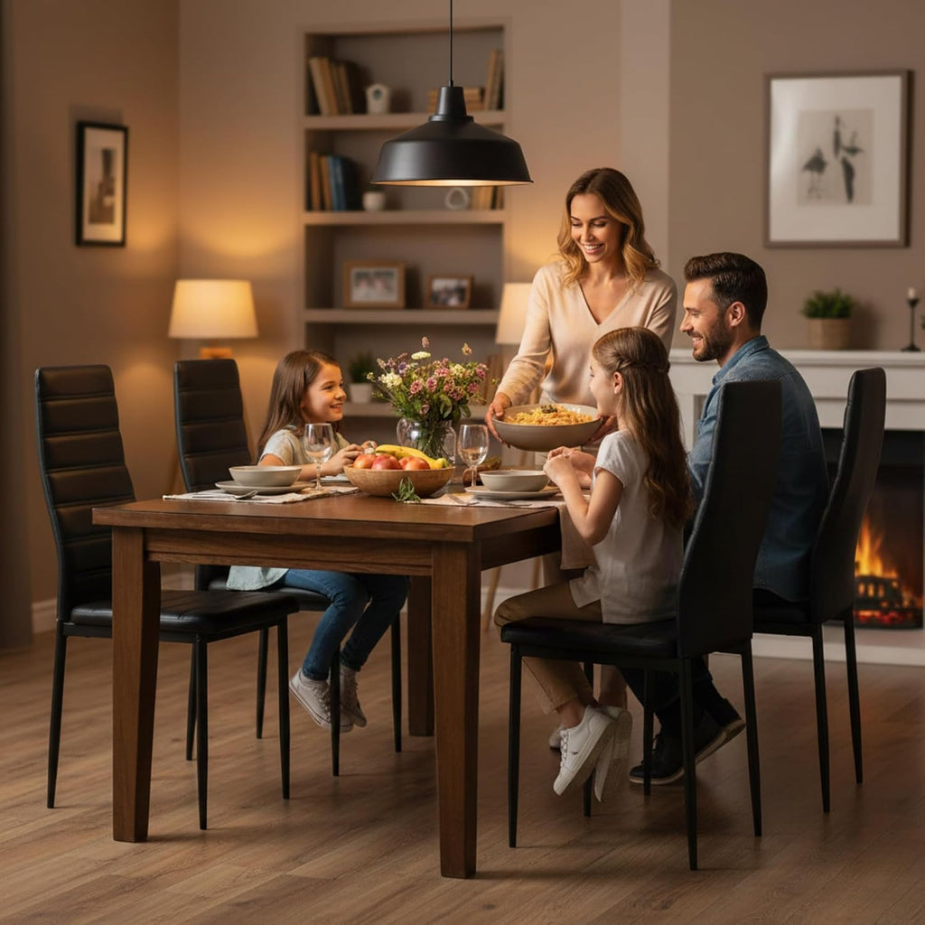 Dining Chairs PU Leather Set of 4, Armless High Back Upholstered Chairs with Metal Frame, Ergonomic Padded Seat for Kitchen, Dining Room, Space-Saving, Black
