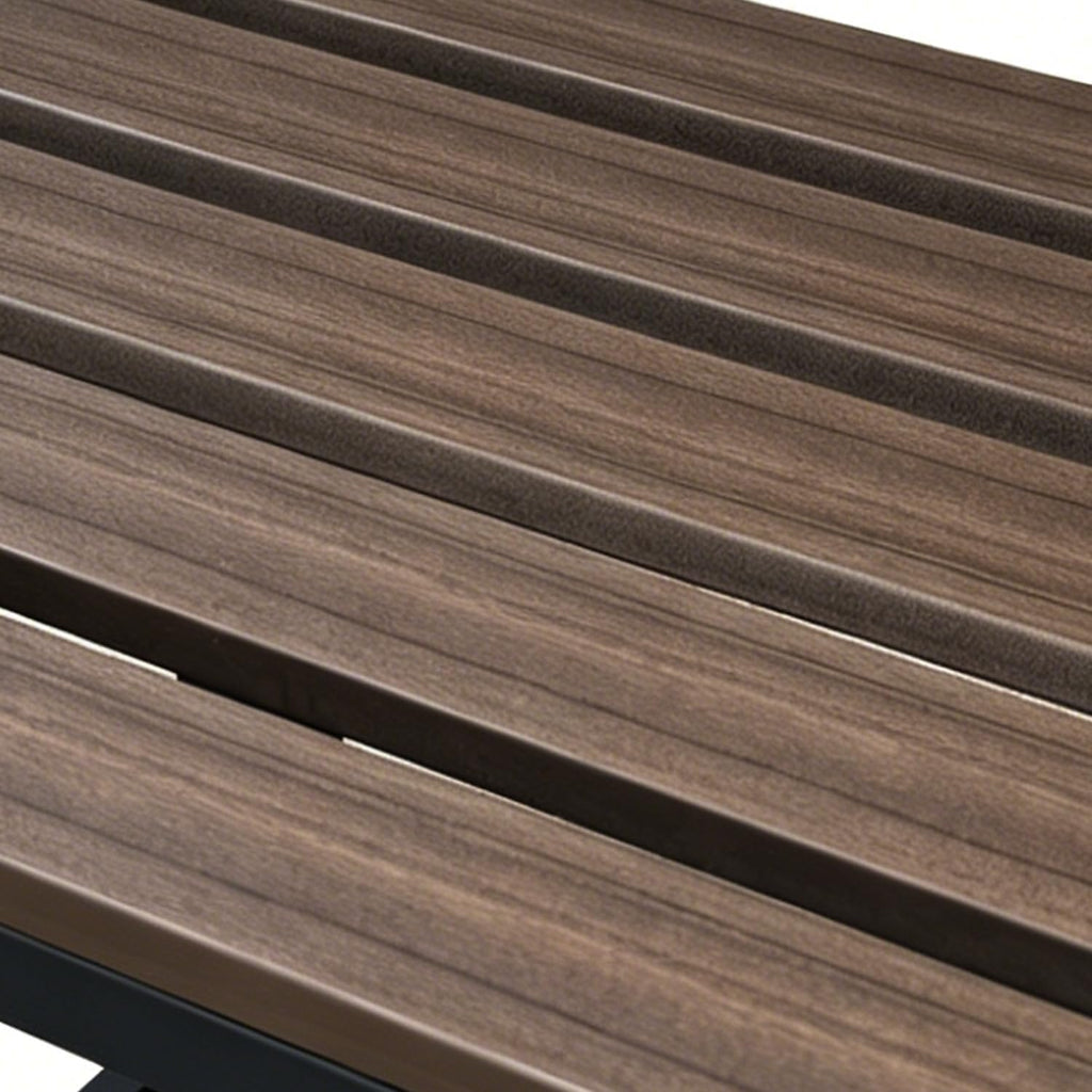 Outdoor Backless Bench, Set of 2,Weatherproof Patio Bench with Slatted Seat, All-Weather Garden Bench for Porch, Patio, Lawn and Backyard, Walnut