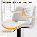 Rowill Bar Stools Set of 2 Modern Counter Height Barstools Swivel Adjustable White Faux Leather Bar Chairs for Kitchen Island with Back and Metal Base