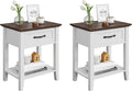 Modern Nightstand Set of 2 with Drawer, 2-Tier End Table with Storage Shelf, Bedside Table for Bedroom, Living Room, Dorm, Small Spaces(2pcs-White)