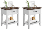 Modern Nightstand Set of 2 with Drawer, 2-Tier End Table with Storage Shelf, Bedside Table for Bedroom, Living Room, Dorm, Small Spaces(2pcs-White)