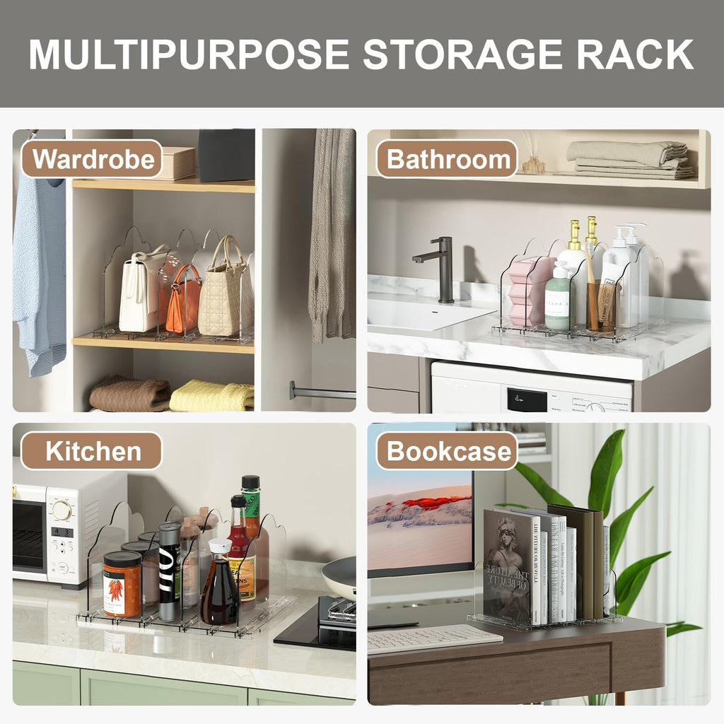 ANTOWIN 2 Pack Clear Adjustable Purse Organizers for Closet, Shelf Divider, Handbag Separators Storage Organizer for Bedroom, Office, Easy to Install and Clean