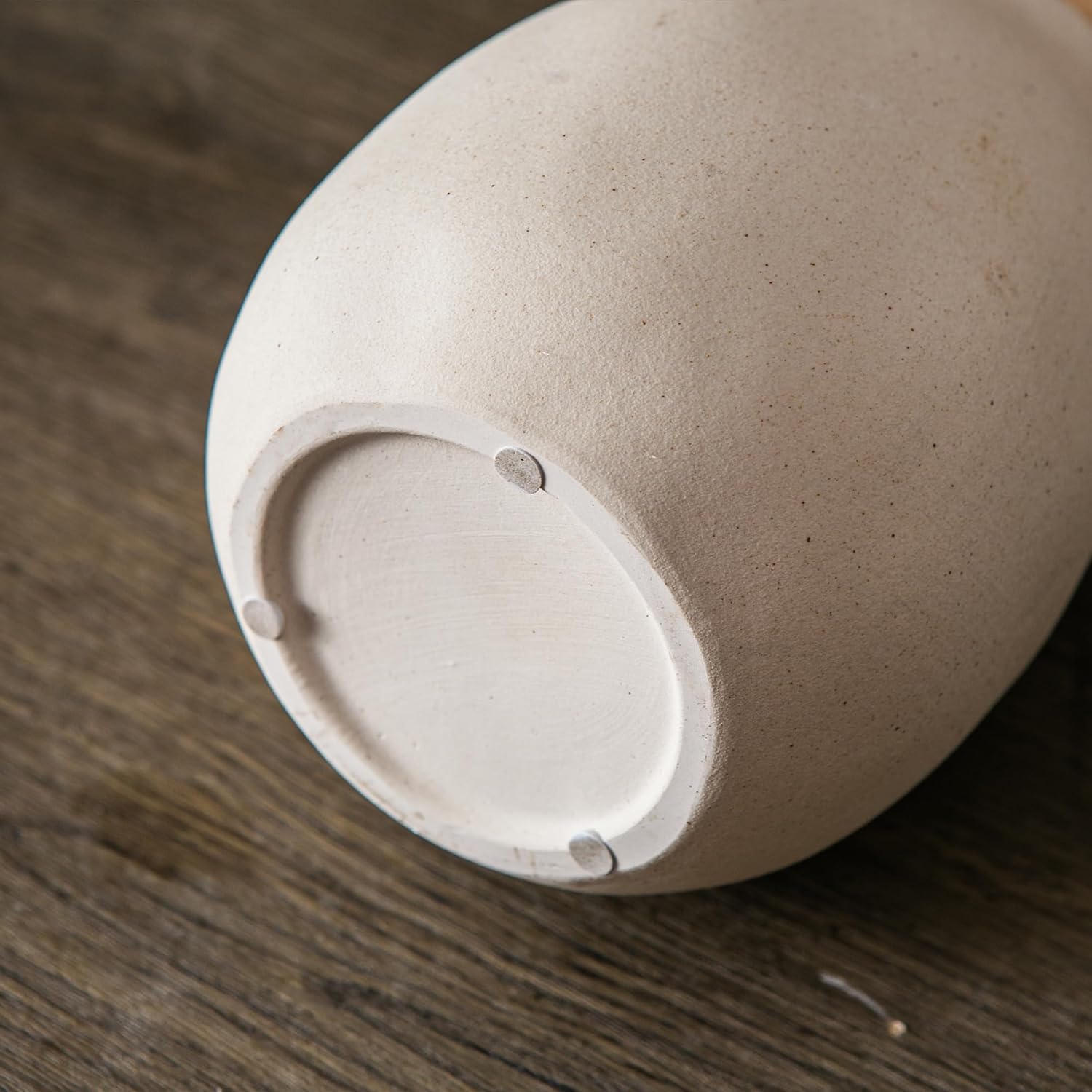 Tanvecle Off-White Ceramic Vase with 2 Handles, Sandstone Texture for Modern Farmhouse Decor, Rustic Pottery, Decorative Flower Vase, Clay Small Vase, Centerpiece for Dining Table - 7 Inch Tall
