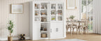 Tall Farmhouse Kitchen Pantry Cabinet, Wood Cabinet with 4 Doors & Adjustable Shelves, Sturdy Frame, Anti-Tip Design, Bookcase for Kitchen/Dining/Office, 70.45 Inches, Rustic White-Glass