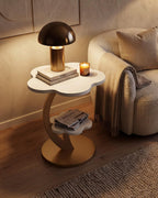 LITTLE TREE End Table, 2-Tier Sofa Side Table, Flower Nightstand with C-Shaped Gold Frame, Modern Luxury Accent Table for Living Room, Bedroom, Small Spaces, Easy Assembly, Glossy Gold + White, 2 PCS