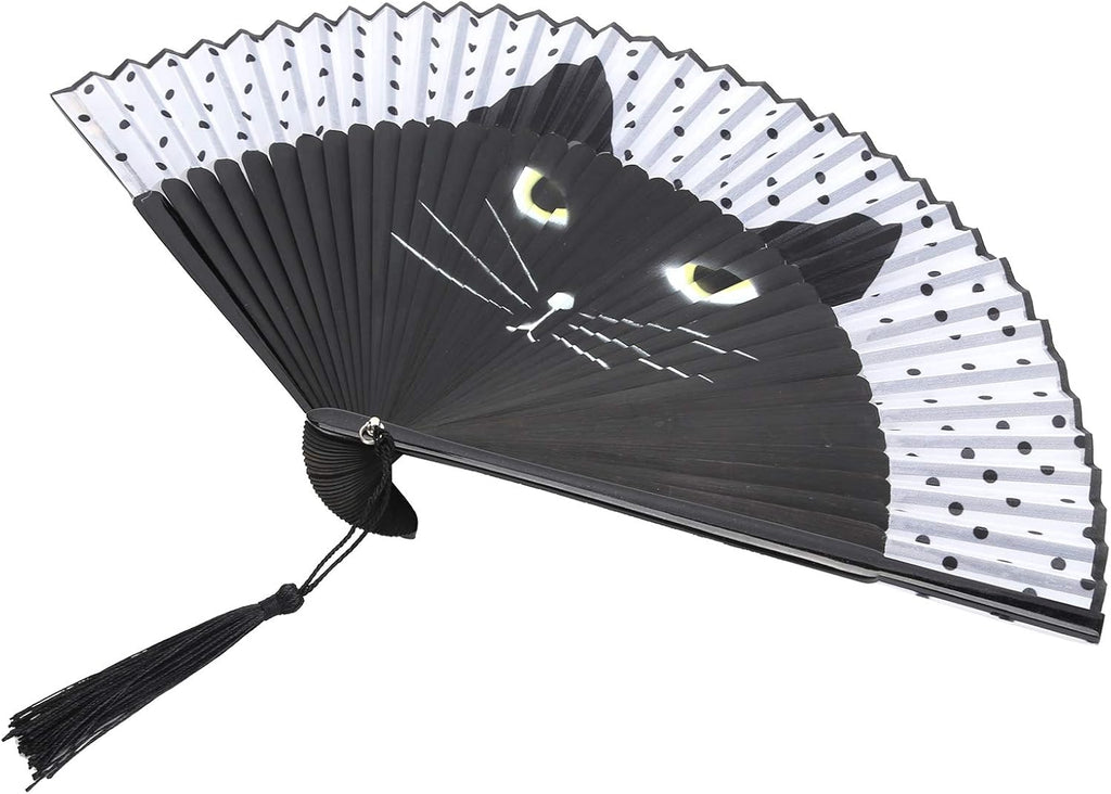 Cat Folding Fan, Japanese Style Hand Held Painted Bamboo Fan with Fluent Opening Closing Sound, for Dancing Wedding Party Gift