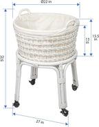 KOUBOO Rolling Wicker Laundry Basket, Handwoven Wicker Hamper with Removable Cotton Liner, Stand, & Locking Caster Wheels (White)