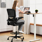 TRALT Drafting Chair - Tall Office Chair for Standing Desk - High Office Chair with Adjustable Footrest Ring Lumbar Support - Tall Office Chairs for Home Office with Flip-Up Armrests (Black)