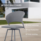 VICLLAX Patio Bar Stool Chairs with Footrests and Padded Seat, Counter Height Swivel Patio Chairs Set of 2, Grey Woven Wicker Swivel Bar Stools for Lawn Garden
