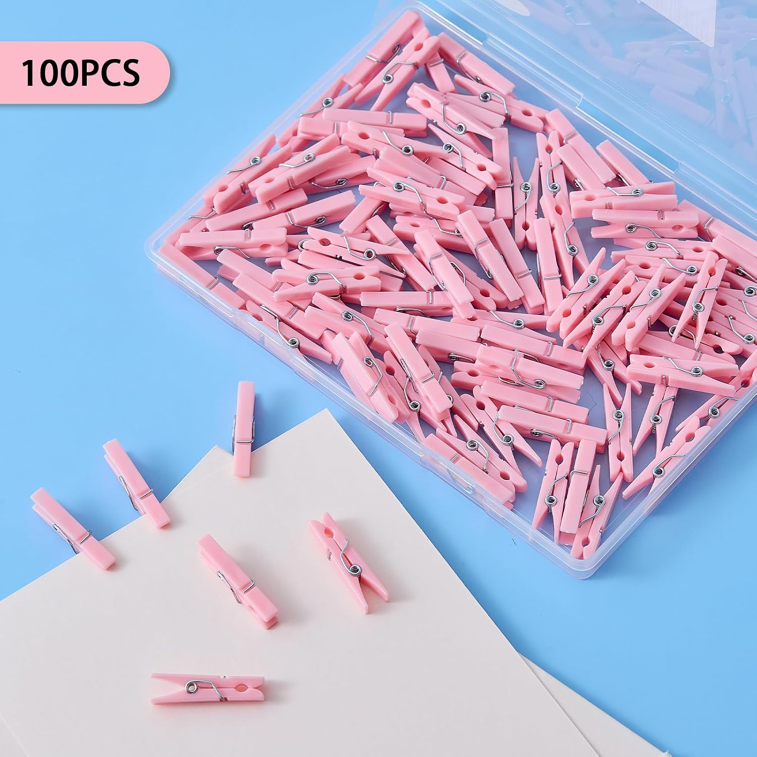 100PCS Baby Shower Clothespins Girl Plastic Mini Clothes Pins 1.4 Inch Small Pink Clothespin for Baby Shower Games DIY Photos Crafts Party Decorations
