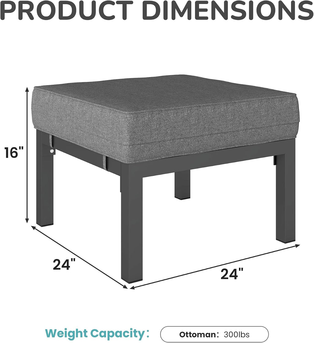 Wisteria Lane Outdoor Footstools Patio Ottoman Set of 2, Aluminum All-Weather Outdoor Footrest Seat with Removable Cushions, Patio Furniture Ottomans for Garden, Backyard, Poolside-Gray