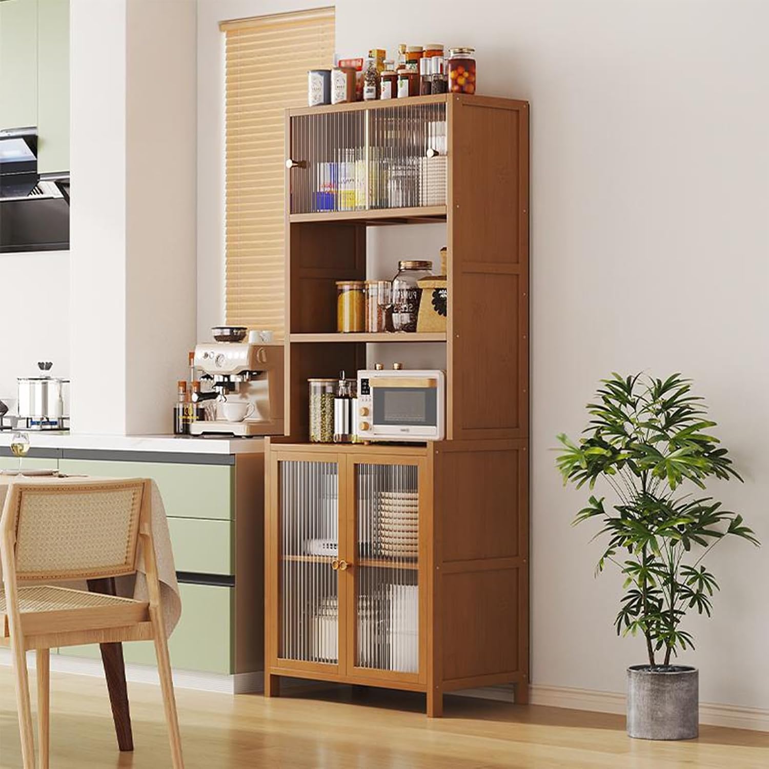 Wide Pantry Storage Cabinet, Pantry Storage Cabinet with Doors, Freestanding Kitchen Cupboard, for Kitchen, Bedroom, Dining Room, Office(163x63x31cm/64.2x24.8x12.2in)
