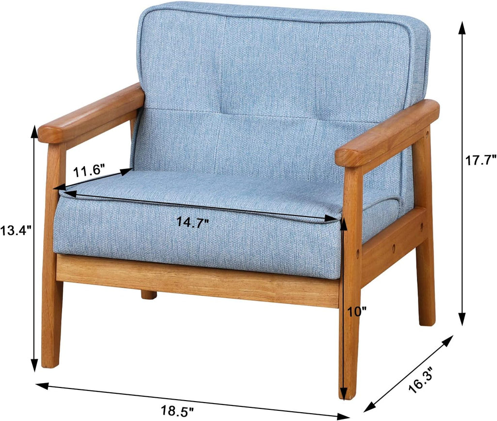 BabyLand Children Armchair, Single Kid Sofa Chair with Solid Wood Structure and Linen Fabric for Kid Gift (Light Blue)