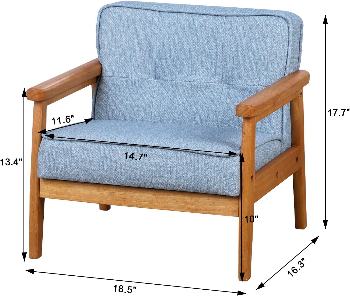 BabyLand Children Armchair, Single Kid Sofa Chair with Solid Wood Structure and Linen Fabric for Kid Gift (Light Blue)