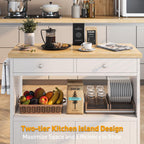 knoworld Rolling Kitchen Island with Storage Cabinet, 35.4'' Width Kitchen Cart, 2 Drawers Island Table, Portable Mobile Kitchen Island with Towel Rack, Wood Top and Lockable Wheels, White