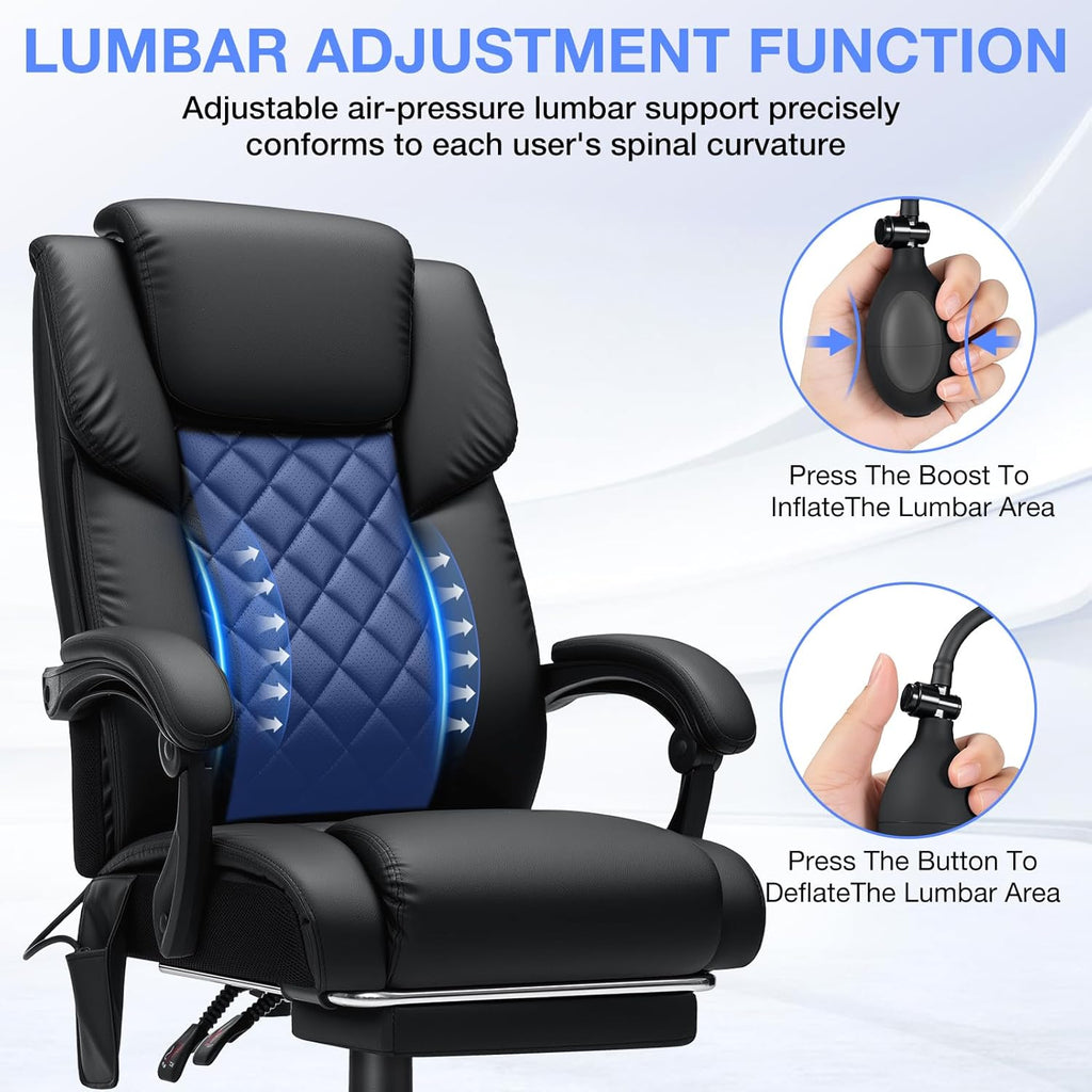 HOFFREE Executive Office Chair with Adjustable Lumbar Support High Back Computer Chair with Adjustable Headrest Reclining Home Office Desk Chair with Foot Rest,Black