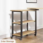 Takywep 360° Rotating Side Table with Storage, End Table with Charging Station, Swivel Coffee Table, Sofa Table with Storage, Rolling Side Table with 6 Lockable Wheels, for Home Office, Wood Color