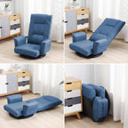 360° Swivel Floor Chair with Armrests, 14-Position Adjustable Floor Lounger for Adults, Folding Padded Floor Seat with Backrest for Gaming, Reading & Living Room (Blue)