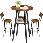 HOOBRO 3 Pieces Round Bar Height Table and Chairs Set, Round Dining Table Set, Pub Table and Chairs for Small Space, 2 Tier Kitchen Table and Bar Stools with Back, Rustic Brown BF35BT01