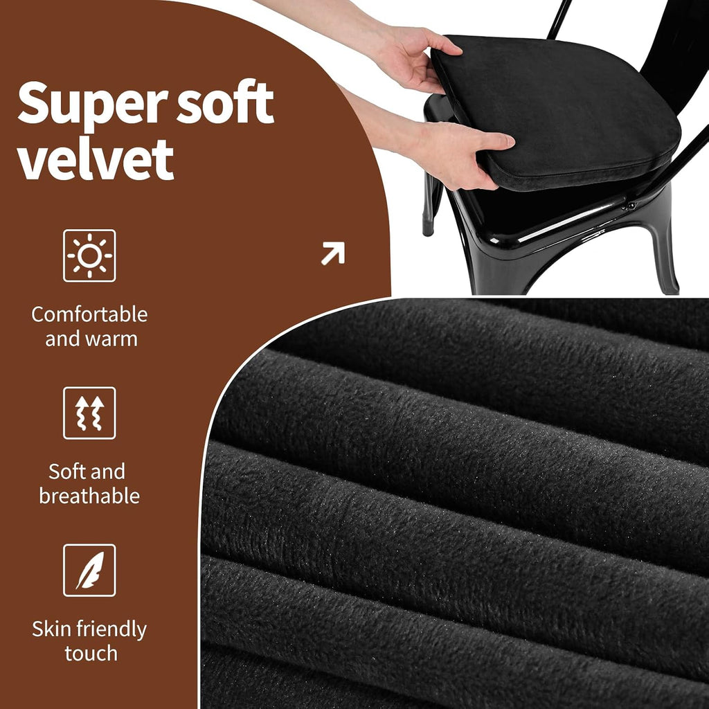 SINOSSO Kitchen Magnetic Metal Chair Cushions Set of 4, 14" Luxury Velvet Memory Foam Seat Pads for Cafe Stackable Chair (U-Shape, Black, 4)