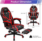 GYMAX Gaming Chair Office Chair, Adjustable Swivel Racing Style Computer Chair with Massage Lumbar Support, Headrest Armrest & Retractable Footrest, Video Gaming Chair for Home Theatre (Red)