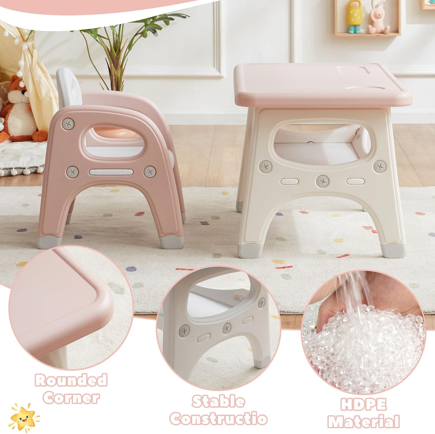 GITAWUSA Kids Table and 2 Chairs Set, Large Built-in Storage, Montessori Toddlers Table and Chairs Set, Kids Activity Table for Drawing Dining Playing, CPSC & ASTM Approved, Pink
