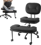 COSIEST Cross Legged Office Chair with Wheels, Ergonomic Kneeling Chair for Adults, Criss Cross Chair with Wide Seat, Comfortable Home Office Desk Chair, 360° Swivel Adjustable Height, Black