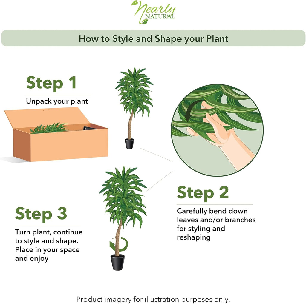 Nearly Natural 48in Artificial Dracaena with Real Touch Leaves and Multi Tonal Trunks, Large Indoor Silk Plant with Pot, Maintenance Free For Living Room And Home Office Decor