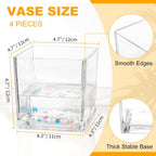 Set of 4 Square Glass Vases 5" x5" x 5", Clear Cube Flower Vases for Wedding Centerpieces, Candle Holders for Home Decor Party Events Ceremony