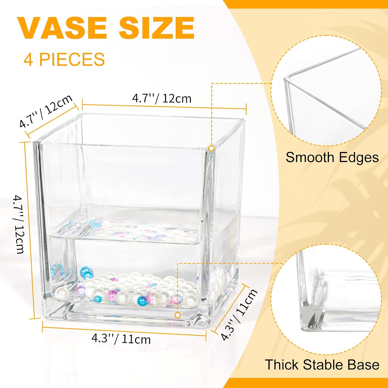 Set of 4 Square Glass Vases 5" x5" x 5", Clear Cube Flower Vases for Wedding Centerpieces, Candle Holders for Home Decor Party Events Ceremony