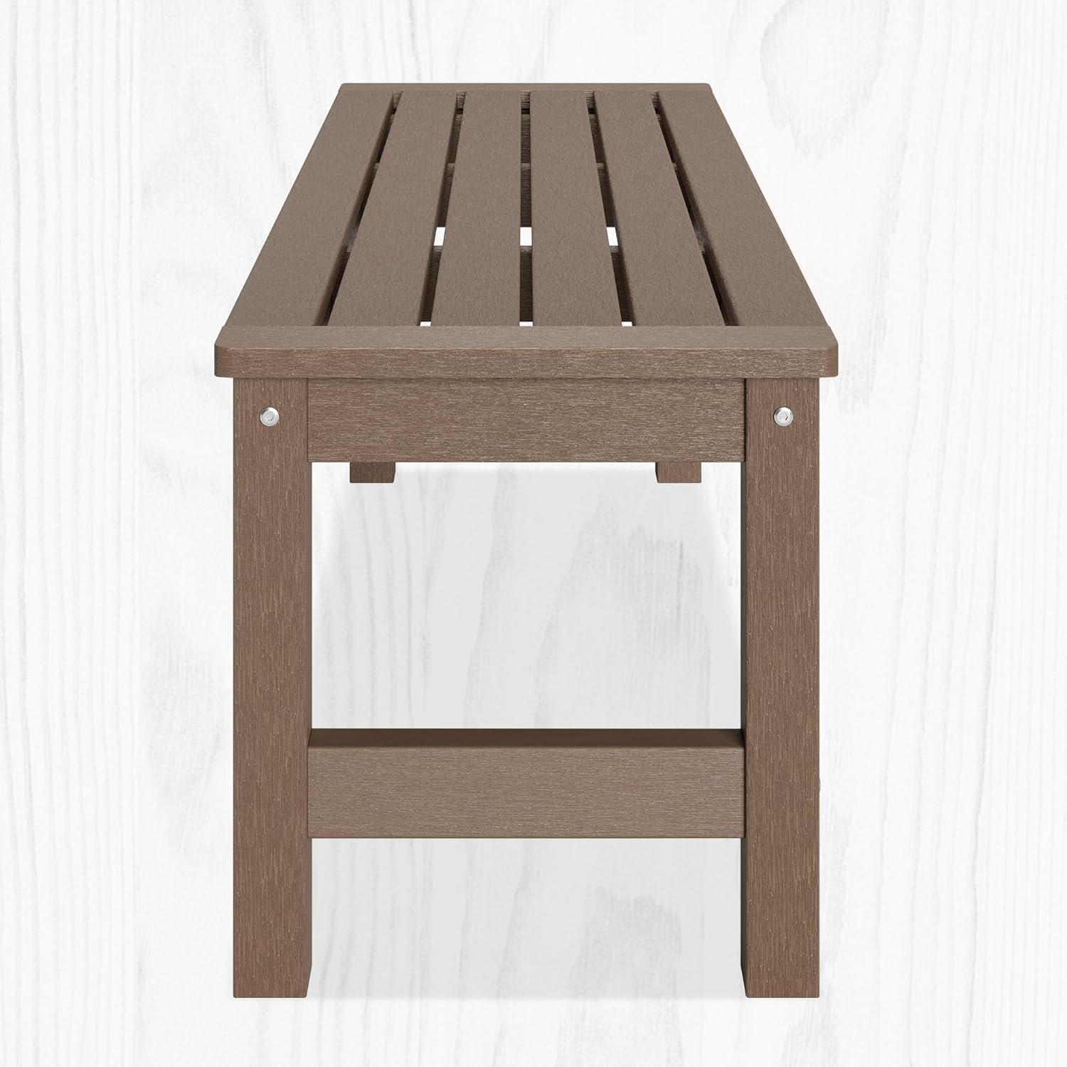 48" Outdoor Bench, HDPE All-Weather 2-Person Backless Bench, Fade-Resistant Garden Bench for Patio, Porch & Park, Brown