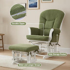 Boshen 5PCS Glider Rocker Replacement Cushions with Storage Side Pockets, Thickened 3.5IN Seat & Supportive Striped Plush Rocking Chair Cushion Set with Ottoman Cover for Indoor Nursery, Green