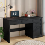 Vabches 55" Farmhouse Home Office Desk with File Drawer, Executive Computer Desk with 4 Storage Drawers, Rustic Computer Desk for Working, Studying, Writing（Pure Black